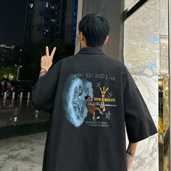 YICKYUE  -  Men's Oversized Shirts 5XL Fashion White Mens Blouse Anime Letter Print Oversize Shirt Casual Wear Summer for Men New Clothing