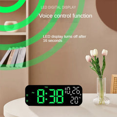 YICKYUE  -  Digital Alarm Clock Temperature and Date Week Display Night Mode Table Clock Voice Control 12/24H Electronic LED Alarm Clocks