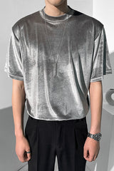 Hearujoy Summer fashion trends Men Clothing Short Sleeve Velvet T-shirt Casual Loose All-match Streetwear Tops Oversized For Male