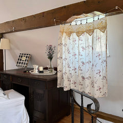 YICKYUE  -  Romantic Style Floral Pattern Cotton Curtain Enclosure Kitchen Door Curtains Cafe Living Room Window Kitchen Curtain Decoration