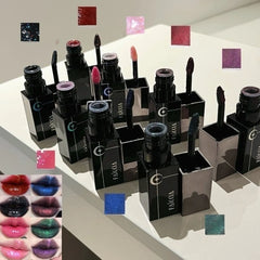 YICKYUE  -  Shimmer Matte Black Red Lipstick Punk Gothic Lipgloss Halloween Makeup Mousse Lip Mud Lipstick Waterproof Non-stick Cup Lip Tint
