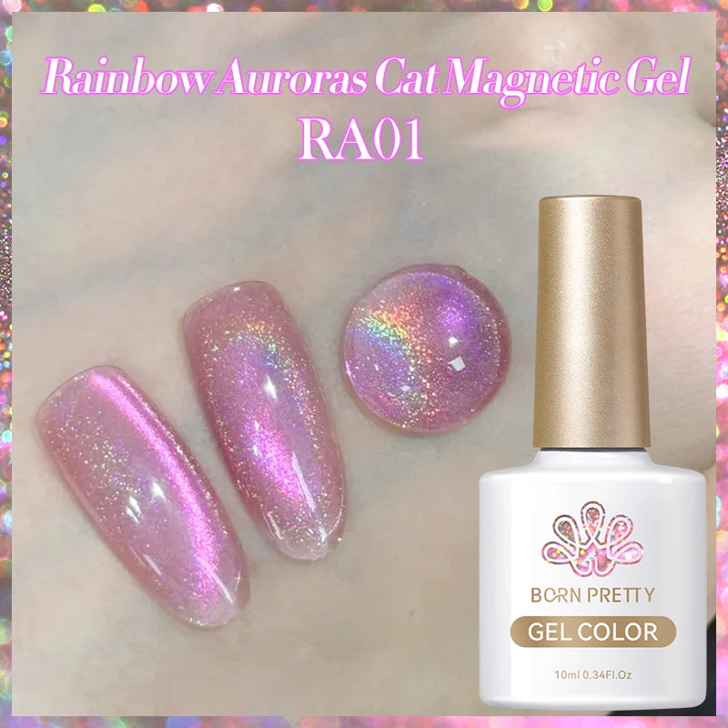 YICKYUE  -  10ml Gold Glitter Cat Magnetic Gel Nail Polish Jelly Pink Color Semi Permanent Soak Off UV LED Varnish
