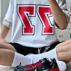 HEARUJOY  -  Mens T-Shirt Sport Jersey Number Hip-Hop Rugby Uniform Short Sleeve American Style Contrast Casual Street Campus Jersey T-Shirt