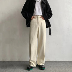 HEARUJOY  -  Beige Baggy Jeans Men Fashion Casual Oversized Wide Leg Jeans Men Streetwear Korean Loose Straight Denim Pants Mens Trousers