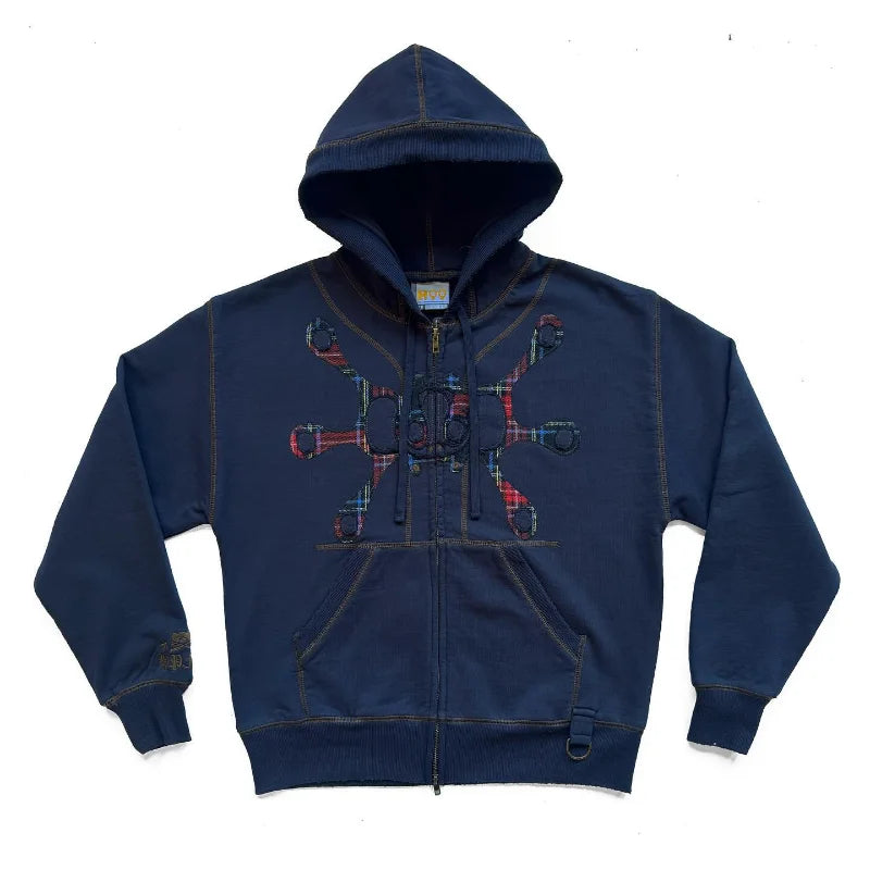 Hearujoy Vintage winter new jacket Personality design Embroidery stitching men zipper hoodie Harajuku street fashion oversized sweatshirt