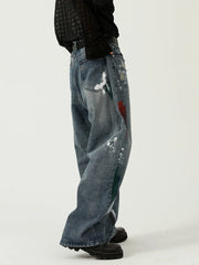 Hearujoy Oversize Graphic Jeans Y2k Men Ripped Jeans Pants With Print Blue Denim Trousers Male Punk Japanese Streetwear Hip Hop