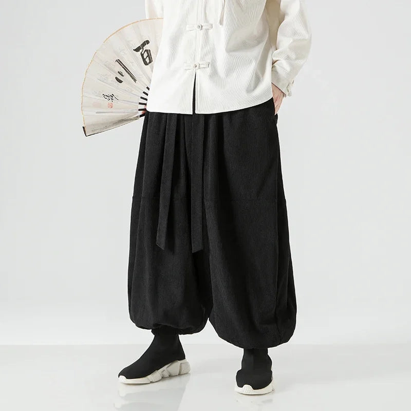 HEARUJOY  -  Men Corduroy Pants Oversized Casual Autumn Wide Leg Trousers Streetwear Harem Pants Men Woman Elastic Waist Loose Pants