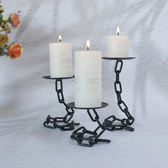 YICKYUE  -  3pcs Iron Chain Candle Holders Sets Rustic Farmhouse Round Candle Holders with Iron Link Tabletop Candle Holders for Home Decor