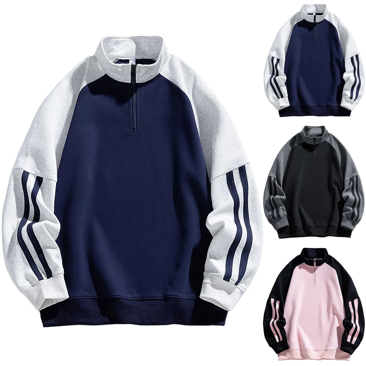 HEARUJOY  -  Male Medium Weight Half Collar Sweatshirt Men'S High Street Fashion Half Zip Loose Casual Heavyweight Hoodie Y2k Hoodie