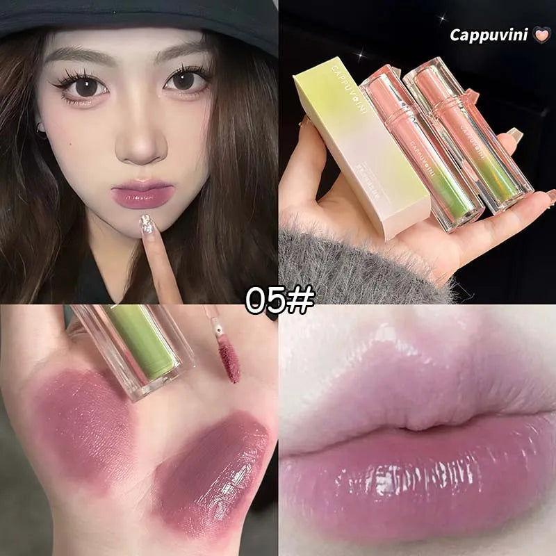 YICKYUE  -  Nude Purple Mirror Lip Glaze Long-Lasting Non-Fading Hydrating Liquid Lipstick Watery Texture Skin-Brightening Dark Red Lip Tint