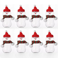 YICKYUE  -  8 Pcs Snowman-Shaped Transparent Storage Jars & Red Lids and Red/White Striped Scarves Red Hats Cute Christmas Decorations
