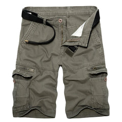 HEARUJOY  -  Summer Men Khaki Cargo Shorts Men Casual Army Knee Lenght Shorts Male Multi-Pocket Cotton Straight Shorts No Belt 28-40