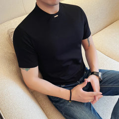 HEARUJOY  -  Men's 46% Cotton Semi-Turtleneck Tee | Slim Fit Casual Short Sleeve Shirt Stylish Slim-fit Semi-high Neck Breathable T-shirt