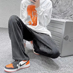 Hearujoy Summer Pleated Fluid Pants for Men Wide Leg Trousers Male White Korean Streetwear Loose Casual
