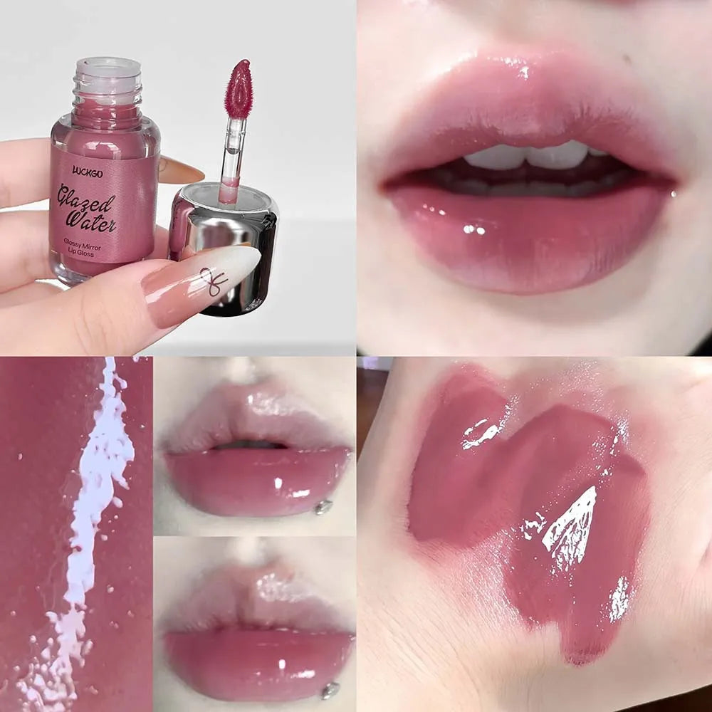 YICKYUE  -  Jelly Mirror Lip Gloss Hydrating Smoked Pink Peach Lip Glaze Clear Plumping Lips Lasting Non-sticky Water Light Lip Tint Makeup