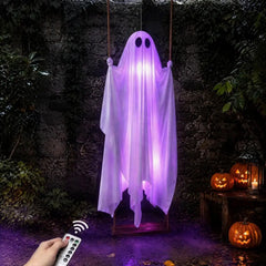 YICKYUE  -  Halloween Hanging Ghost Decorations Spooky Garden Hanging Ornaments Hanging Ghost Swing with Remote Control Led for Outdoor