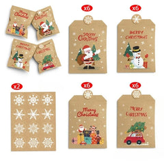 YICKYUE  -  24 Christmas Kraft Paper Snack Bags, Holiday Packing Bags Featuring Santa Claus Snowman Prints, Candy Buffet Paper Bags For Xmas
