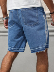 HEARUJOY  -  Men's summer denim shorts. Blue wide-leg denim shorts. Street fashion. Daily casual. The fit is loose and comfortable.