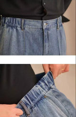 HEARUJOY  -  Vintage Cotton Men Jeans Suit Pants Elastic High Waisted Straight Trousers British Business Style  Casual Naples Denim Pant