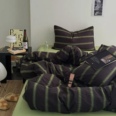 YICKYUE  -  3/4Pcs Bedding Set Minimalist Color-Blocking Striped Bed Linen Double Bedroom Bedspread Sheets With Pillowcase Bedding Duvet Set