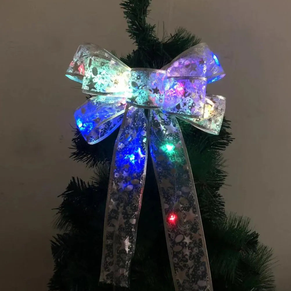 YICKYUE  -  2Pcs Handmade Glowing Bow Knot LED Christmas Tree Pendant Xmas Lamp Decor Party Hanging Ornament Festival Bow Knot