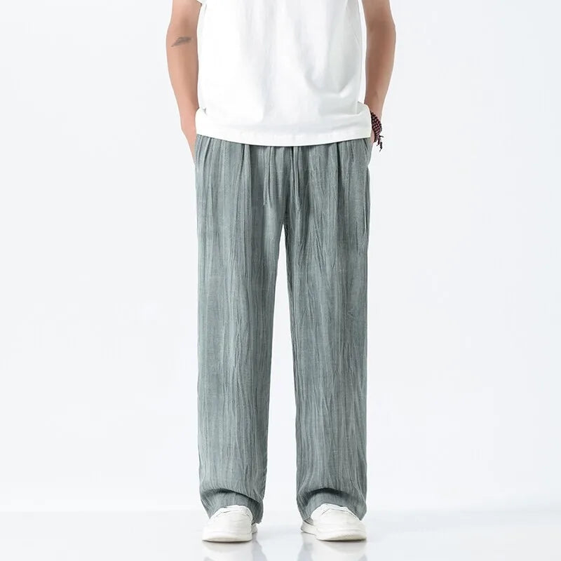 HEARUJOY  -  Mem Cotton Linen Pants Mens Summer Casual Straight Leg Wide Leg Pants Men Breathable Women Loose Trousers