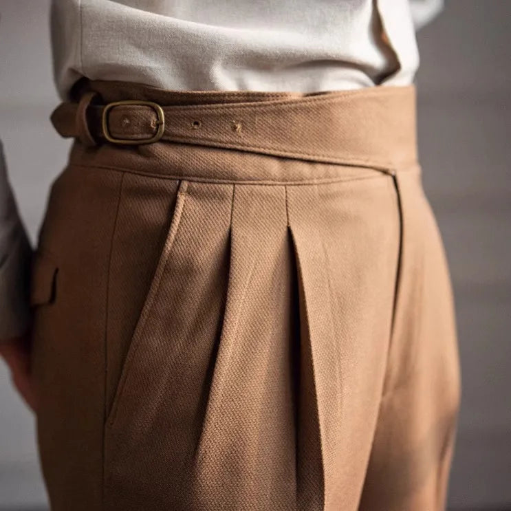 HEARUJOY  -  British Style Naples Suit Pants For Men Smart Casual High Waist Straight Trousers Spring Autumn Fashion England Pant Adjustable