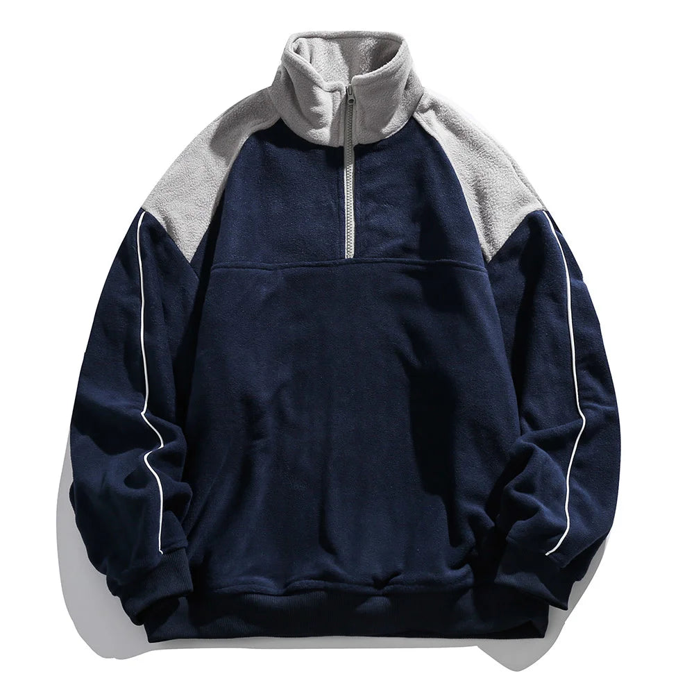 HEARUJOY  -  Autumn Polar Fleece Contrast Sweatshirts For Men Streetwear Patchwork Zipper Half Open Pullover Sweat Shirt Male Clothing