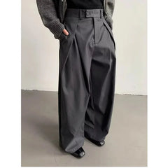 YICKYUE  -  Men's High-Waisted Wide-Leg Trousers with Pleated Detail Casual Pants