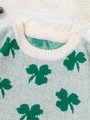 HEARUJOY  -  Four-Leaf Clover Jacquard Pattern Pullover Sweater Casual Round Neck Contrast Color Knitted Men's Pullover