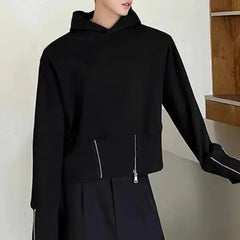 Hearujoy Mens Autumn Korean Y2k Waist Cuff Zipper Slim Waist Short Hooded Sweatshirt Essential Fashion Youth Solid Color Top For Men