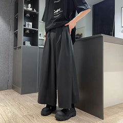 HEARUJOY  -  Mens Culottes Gothic Style Dark Pants Skirt Genderless Fashion Streetwear Personality Temperament Casual Wide-Leg Pants Unisex