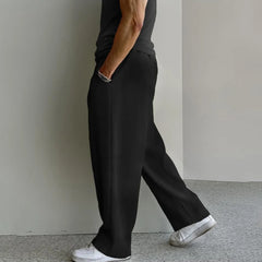 Hearujoy Mens Striped Pleated Wide Leg Trousers Genderless Trendy Loose High Street Casual Simple Comfortable Solid Color Pants Unisex