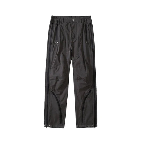 Hearujoy Vibe Style Nylon Rubber Pressing Joggers Men's Urban Streetwear Fashionable Adjustable Zipper Up Functional Cargo Trousers