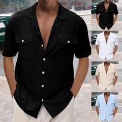 HEARUJOY  -  Men'S Casual Cardigan Short Sleeve Double Pocket Shirt Fashion Wrinkle-Free Casual Men'S Shirt