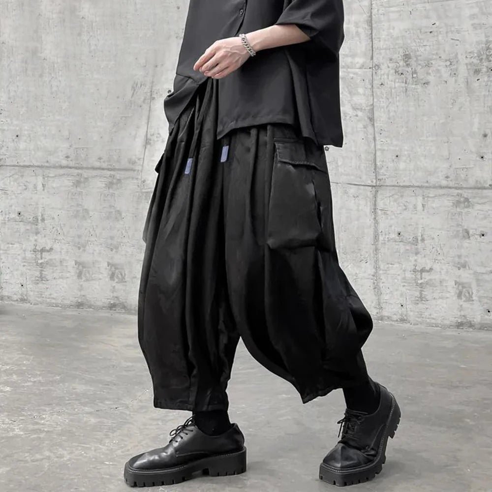 HEARUJOY  -  Mens Casual Big Pocket Cargo Pants Genderless Fashion Sports Dark Style Drawstring Loose Simple Streetwear Unisex
