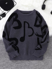 HEARUJOY  -  New Popular Autumn and Winter Letter Note Jacquard Pattern Pullover Sweater Casual Round Neck Contrast Color Knitted Men's Pullover