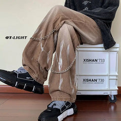 HEARUJOY  -  Men's Autumn Winter Trendy American Street Jeans Loose Straight-Leg Versatile Wide-Leg