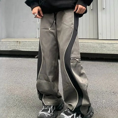 Hearujoy Summer Wide Baggy Hip Hop Straight Grey Pocket Thin Trousers for Men Loose Casual Pants Man Hippie Zip Cotton Korean Style Y2k