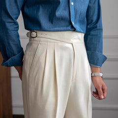 HEARUJOY  -  British Style Naples Suit Pants For Men Smart Casual High Waist Straight Trousers Spring Autumn Fashion England Pant Adjustable