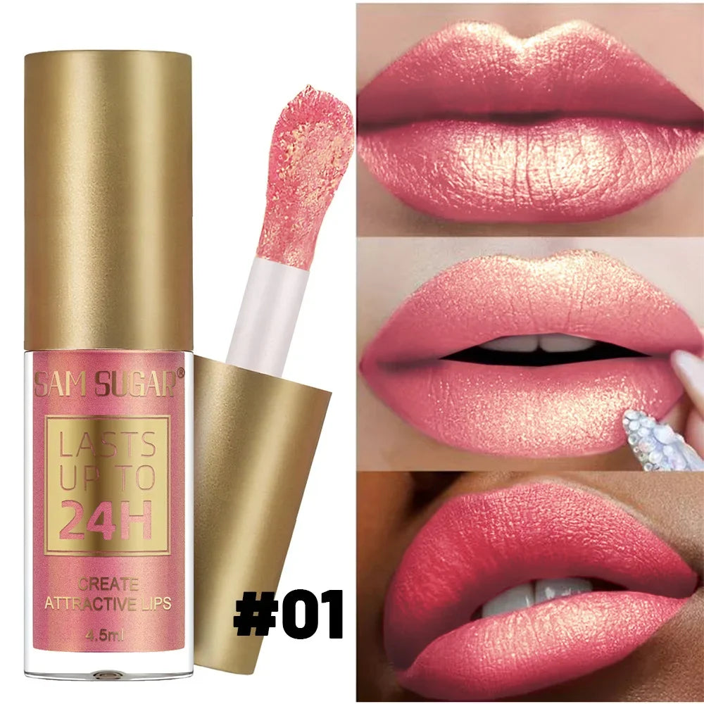 YICKYUE  -  1PC Green Glitter Lip Glaze Waterproof Long Lasting Lip Gloss Bold & Intense Metallic Liquid Lipstick Pearlescent Tint Makeup