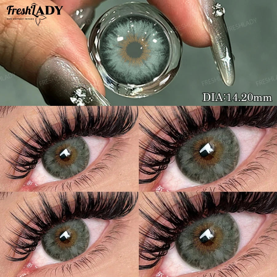 YICKYUE  -  1 Pair Siri Series Colored Contact Lenses Natural Brown Pupils Eyes Contact lenses Green Soft Contacts 14.20mm