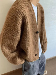 YICKYUE  -  Vintage American Style Men Loose Sweater Outwear Autumn Winter Heavy Duty V-neck One button Coarse Knitted Cardigan Coat