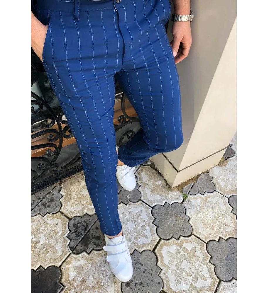 HEARUJOY  -  Autumn Winter Male Striped Striped Printing Pencil Pants Homme Trend Fashion All-match Business Casual Trousers Men's Clothing