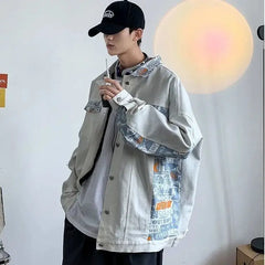 Hearujoy Hong Kong Style Hooligan Handsome Street Bombing Denim Jacket Men Ins Trendy Versatile Loose Teenage New Super Hot Jacket