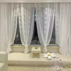 YICKYUE  -  New French Lace Door Curtain Bedroom Partition Kitchen Small Fresh Decoration Gauze Curtain Pastoral Style No Drilling Required