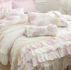 YICKYUE  -  Princess Lace Rose Bedding Set Ruffle  Cake Design Heavy Handmade Duvet Cover for King Beddings