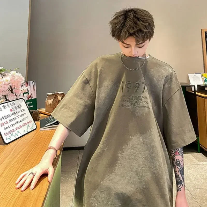 HEARUJOY  -  Baggy T Shirt for Men 100℅ Cotton Top Man Tee Shirts New in Vintage Clothing Cool Basic Korean Popular Clothes Streetwear Casual