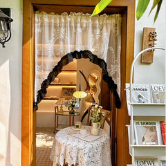 YICKYUE  -  White Lace Short Curtain Middle Ancient Arch Transparent Half Curtain Half Gauze Curtain for Kitchen Doors Windows Home Decor