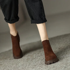 Hearujoy   Women Boots Round Toe High Heel Cow Suede Leather Women Shoes Boots Winter Chunky Heel Ankle Boots Genuine Leather